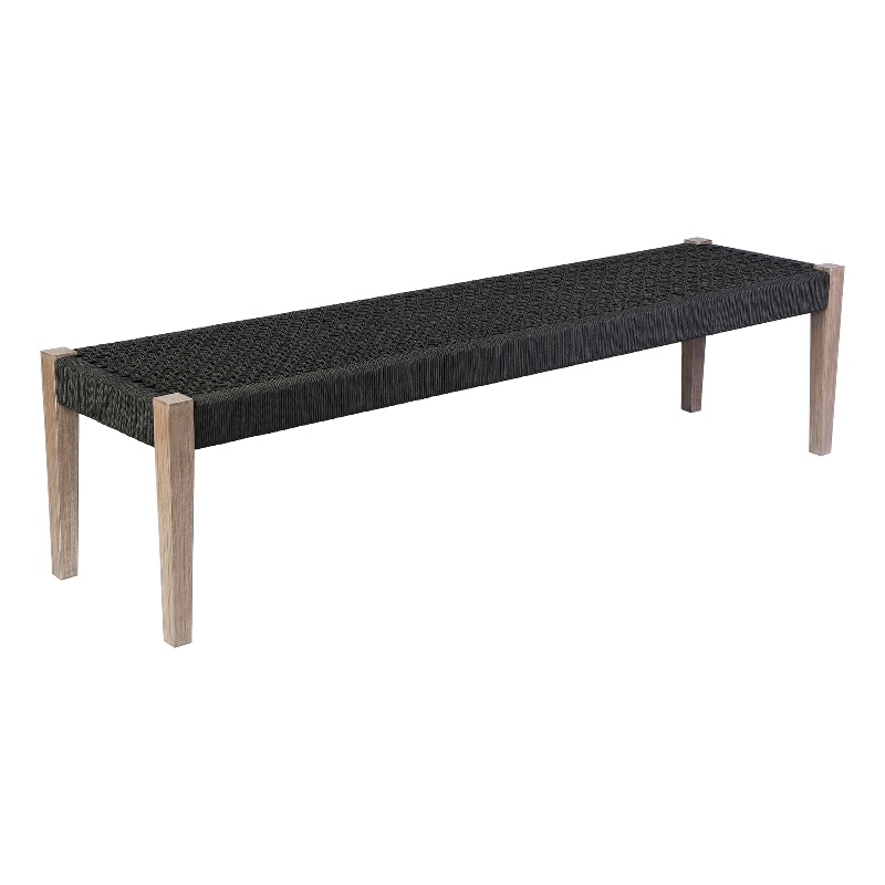 Armen Living Camino Fabric/Wood Indoor Outdoor Dining Bench in Charcoal/Natural