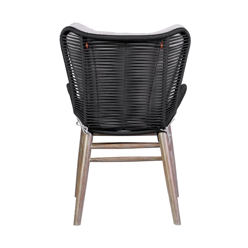 Armen Living Fanny Wood & Rope Outdoor Dining Chair in Natural/Charcoal
