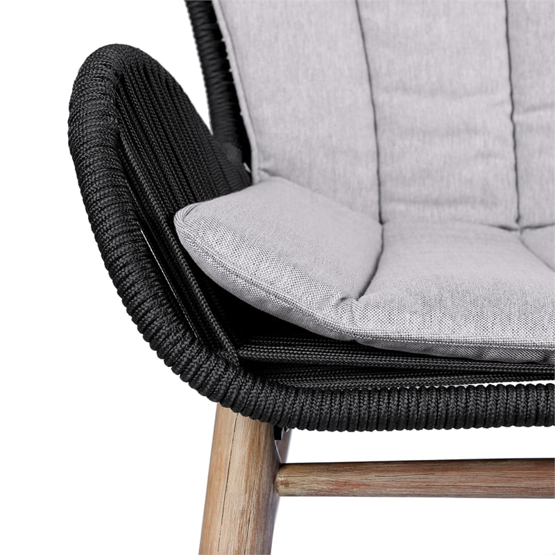 Armen Living Fanny Wood & Rope Outdoor Dining Chair in Natural/Charcoal