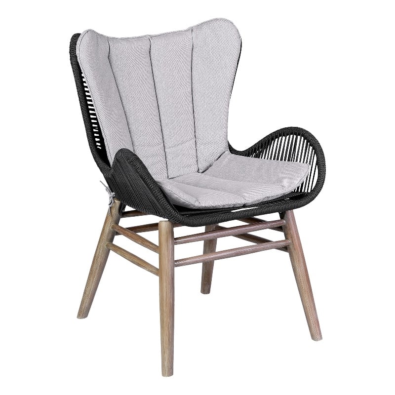Armen Living Fanny Wood & Rope Outdoor Dining Chair in Natural/Charcoal