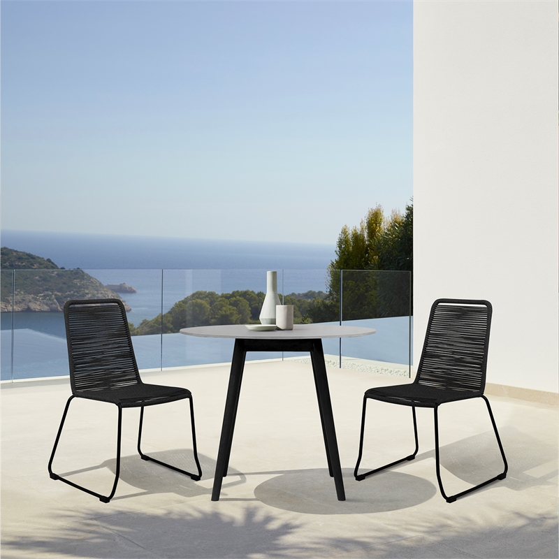 Armen Living Sydney Shasta 3PC Outdoor Fabric & Stone Dining Set in Black/Gray