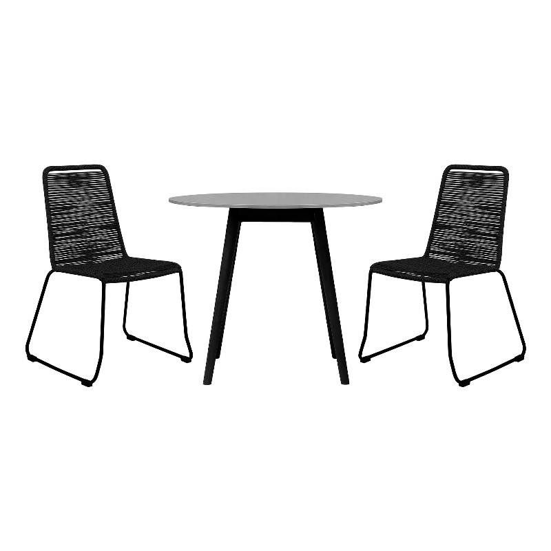 Armen Living Sydney Shasta 3PC Outdoor Fabric & Stone Dining Set in Black/Gray