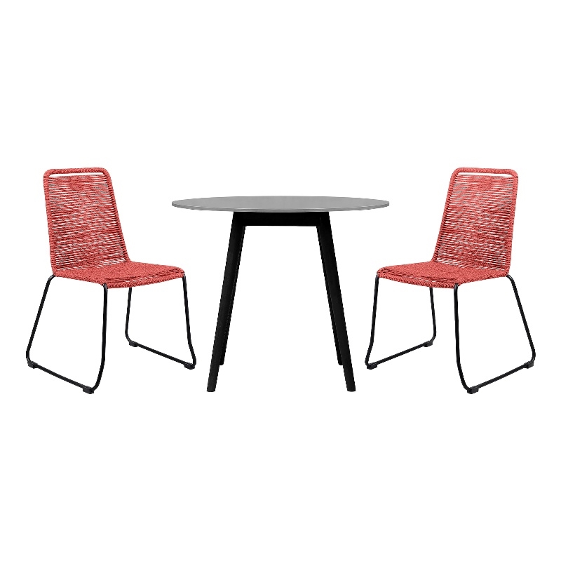 Armen Living Sydney Shasta 3PC Outdoor Fabric/Wood Dining Set in Black/Brick