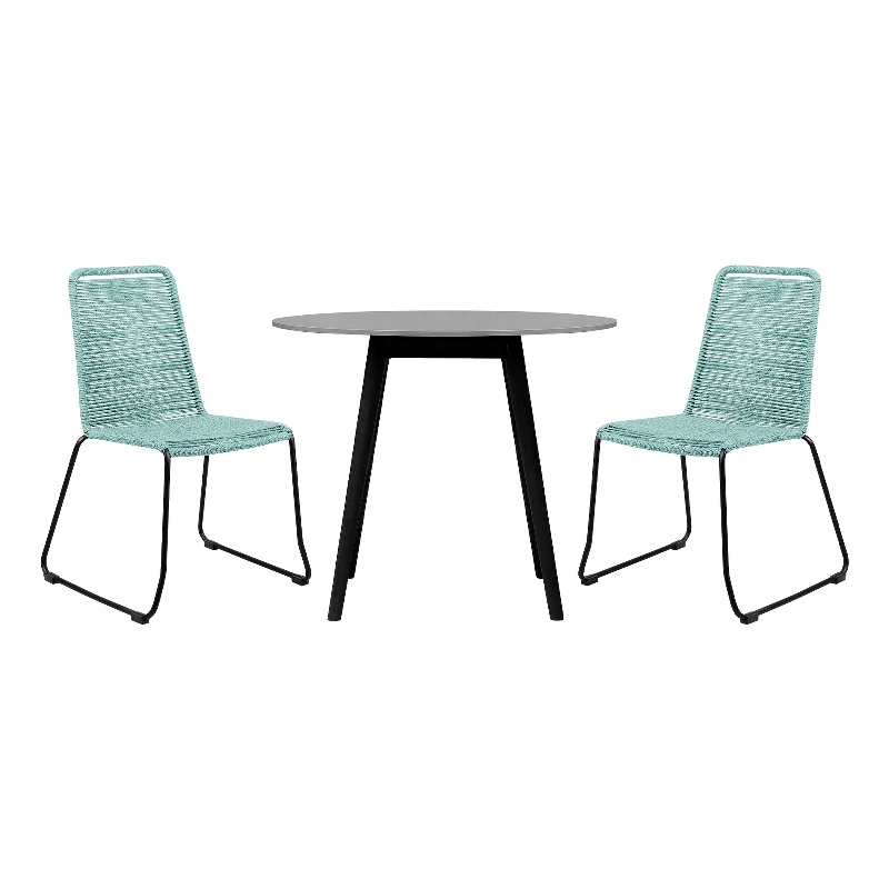 Armen Living Sydney Shasta 3PC Outdoor Fabric/Wood Dining Set in Black/Green