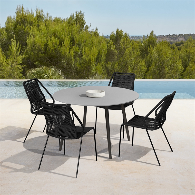 Sydney/Clip Patio 5 Piece Dining Set in Black Rope with Black Eucalyptus Wood