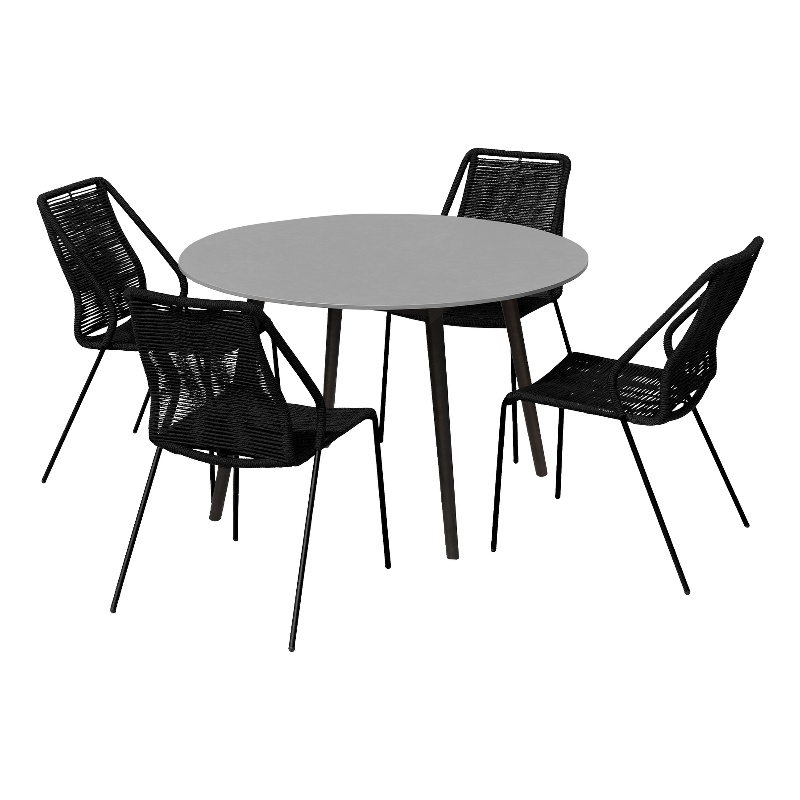 Sydney/Clip Patio 5 Piece Dining Set in Black Rope with Black Eucalyptus Wood