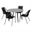 Sydney/Clip Patio 5 Piece Dining Set in Black Rope with Black Eucalyptus Wood