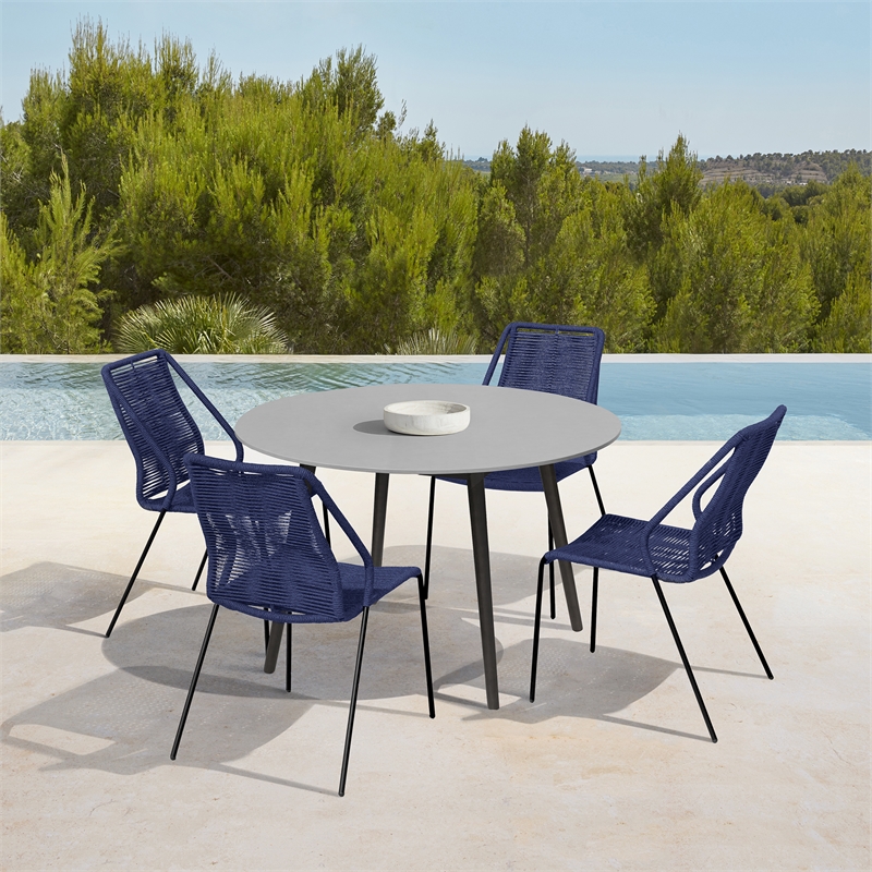 Sydney and Clip Patio 5 Piece Dining Set in Blue Rope with Black Eucalyptus Wood