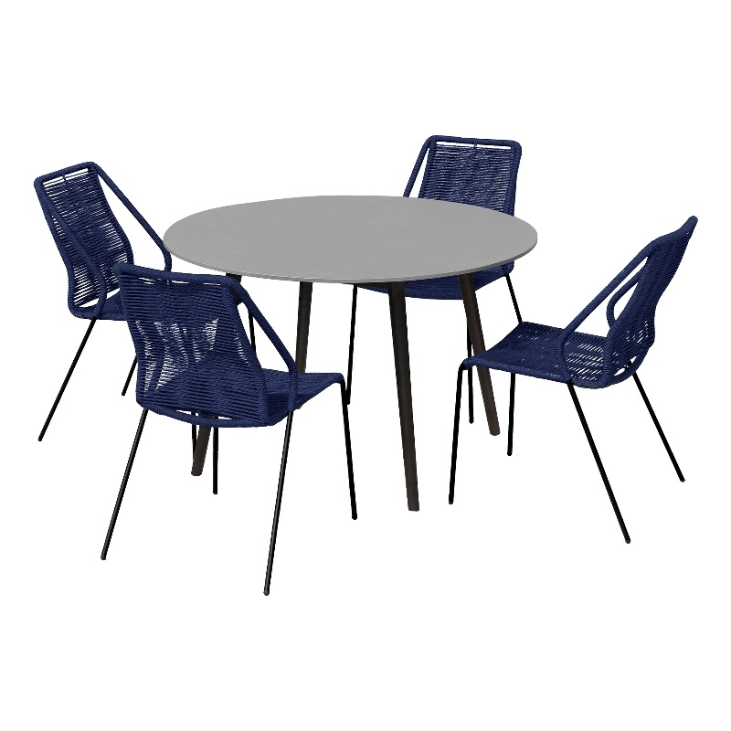 Sydney and Clip Patio 5 Piece Dining Set in Blue Rope with Black Eucalyptus Wood