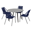 Sydney and Clip Patio 5 Piece Dining Set in Blue Rope with Black Eucalyptus Wood