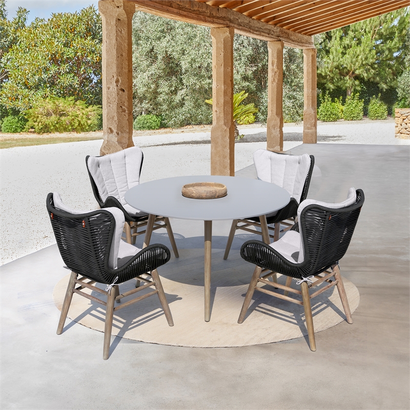 Sydney and Fanny 5 Piece Outdoor Patio Dining Set in Light Eucalyptus Wood