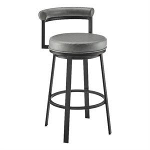 Armen Living Neura 26&quot Metal & Faux Leather Swivel Counter Stool in Gray/Black