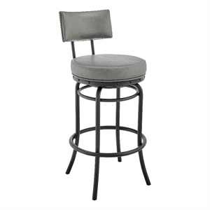 Armen Living Rees 30&quot Faux Leather & Metal Swivel Bar Stool in Gray/Black