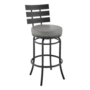 Armen Living Natya 30&quot Faux Leather & Metal Swivel Bar Stool in Gray/Black