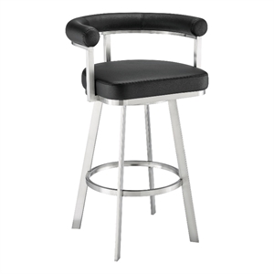 Armen Living Nolagam 30&quot Metal/Faux Leather Swivel Bar Stool in Black/Chrome