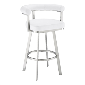 Armen Living Nolagam 30&quot Metal/Faux Leather Swivel Bar Stool in White/Chrome
