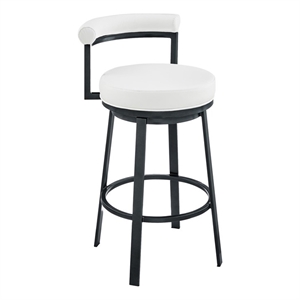Armen Living Neura 30&quot Metal & Faux Leather Swivel Bar Stool in Soft White