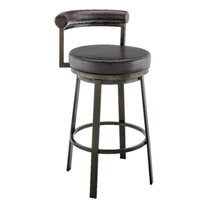 Armen Living Neura 26&quot Modern Faux Leather Swivel Counter Stool in Mocha/Brown