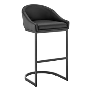 Armen Living Atherik 28&quot Metal & Faux Leather Bar Stool in Black