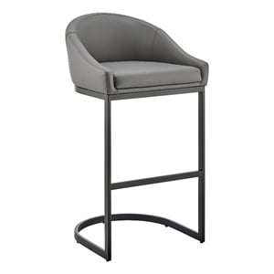 Armen Living Atherik 24&quot Metal & Faux Leather Counter Stool in Black/Gray