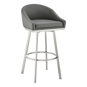 Armen Living Noran 26&quot Metal/Faux Leather Counter Stool in Gray/Stainless Steel