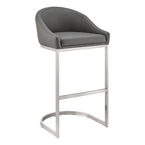 Armen Living Atherik 28&quot Faux Leather & Metal Bar Stool in Gray/Stainless Steel
