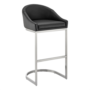 Armen Living Atherik 24&quot Faux Leather Counter Stool in Black/Stainless Steel