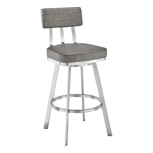 Armen Living Jinab 30&quot Metal & Faux Leather Swivel Bar Stool in Gray/Chrome
