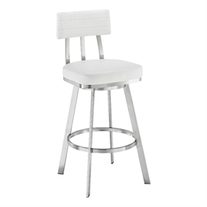 Armen Living Jinab 30&quot Metal & Faux Leather Swivel Bar Stool in White/Chrome
