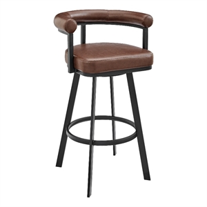 Armen Living Nolagam 30&quot Swivel Metal & Faux Leather Bar Stool in Black/Brown