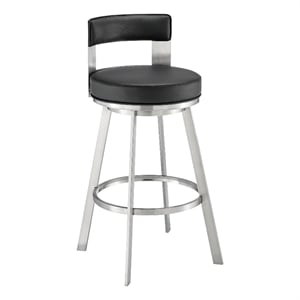 Armen Living Lynof 26&quot Swivel Faux Leather/Metal Counter Stool in Black/Chrome