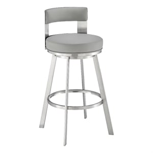 Armen Living Lynof 26&quot Swivel Faux Leather/Metal Counter Stool in Gray/Chrome