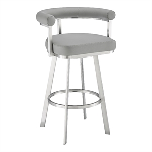 Armen Living Nolagam 26&quot Metal/Faux Leather Swivel Counter Stool in Gray/Chrome