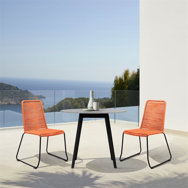 Armen Living Sydney Shasta 3PC Outdoor Wood/Fabric Dining Set in Gray/Tangerine
