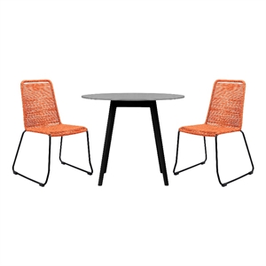 Armen Living Sydney Shasta 3PC Outdoor Wood/Fabric Dining Set in Gray/Tangerine