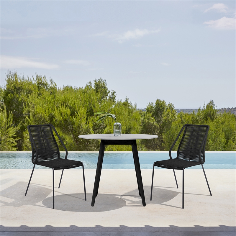 Armen Living Sydney Clip 3-Piece Outdoor Fabric & Stone Dining Set in Black/Gray