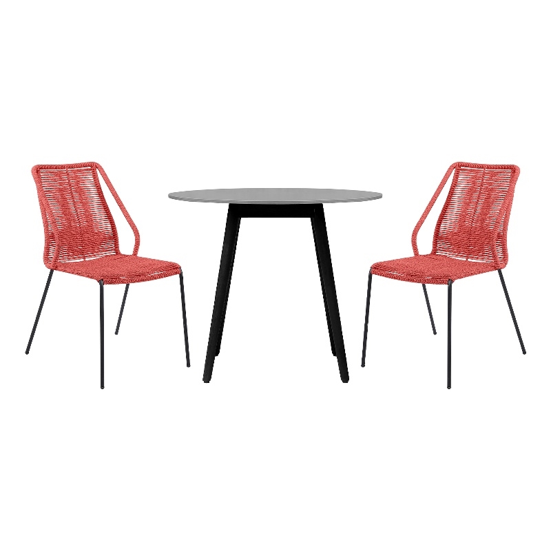 Armen Living Sydney Clip Outdoor 3-Piece Fabric/Wood Dining Set in Black/Brick