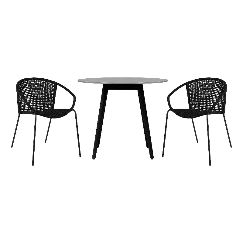 Armen Living Sydney Snack 3PC Outdoor Fabric & Stone Dining Set in Black/Gray