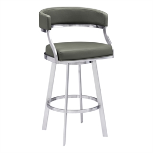 Armen Living Dione 30&quot Metal & Faux Leather Swivel Bar Stool in Gray/Chrome