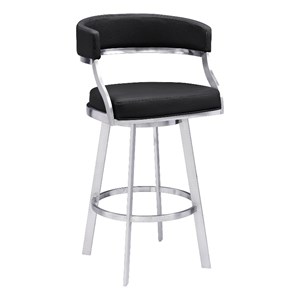 Armen Living Dione 26&quot Metal & Faux Leather Swivel Counter Stool in Black/Chrome