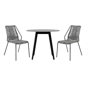 Armen Living Sydney Clip 3-Piece Outdoor Wood/Fabric Dining Set in Gray/Black