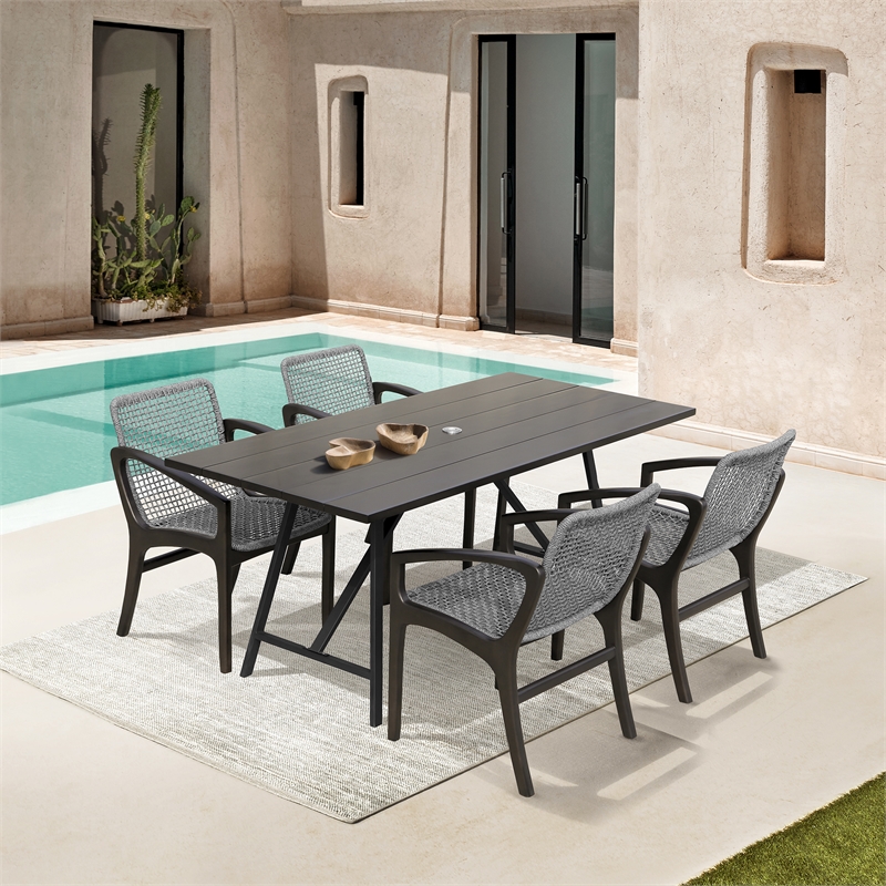 Armen Living Koala Brighton 5-Piece Wood Outdoor Dining Set in Gray/Black