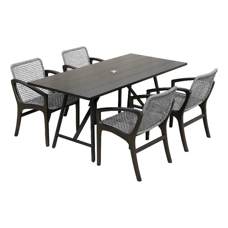 Armen Living Koala Brighton 5-Piece Wood Outdoor Dining Set in Gray/Black