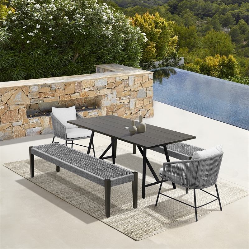 Armen Living Koala Calica Camino 5-Piece Outdoor Wood Dining Set in Gray/Black