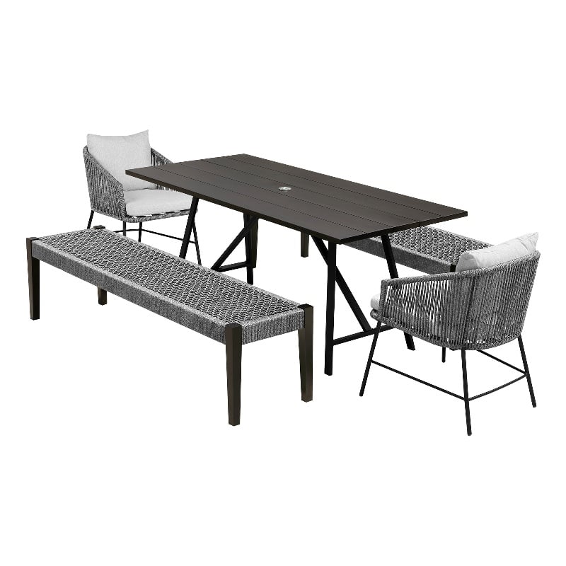 Armen Living Koala Calica Camino 5-Piece Outdoor Wood Dining Set in Gray/Black