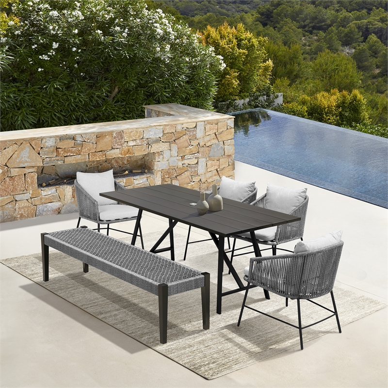 Armen Living Koala Calica Camino 6-Piece Outdoor Wood Dining Set in Gray/Black