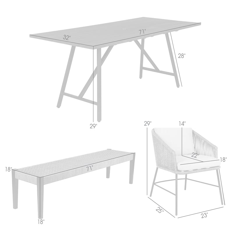 Armen Living Koala Calica Camino 6-Piece Outdoor Wood Dining Set in Gray/Black