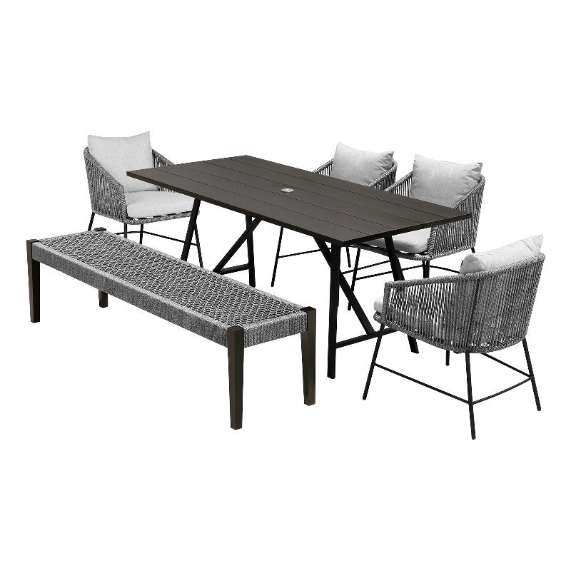 Armen Living Koala Calica Camino 6-Piece Outdoor Wood Dining Set in Gray/Black