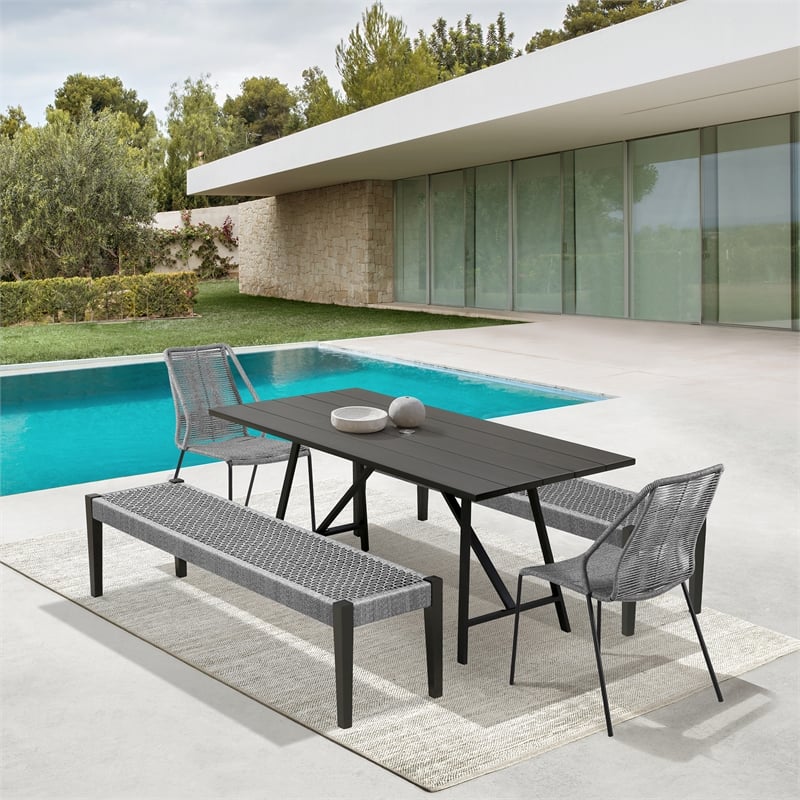 Armen Living Koala Clip Camino 5-Piece Outdoor Wood Dining Set in Gray/Black