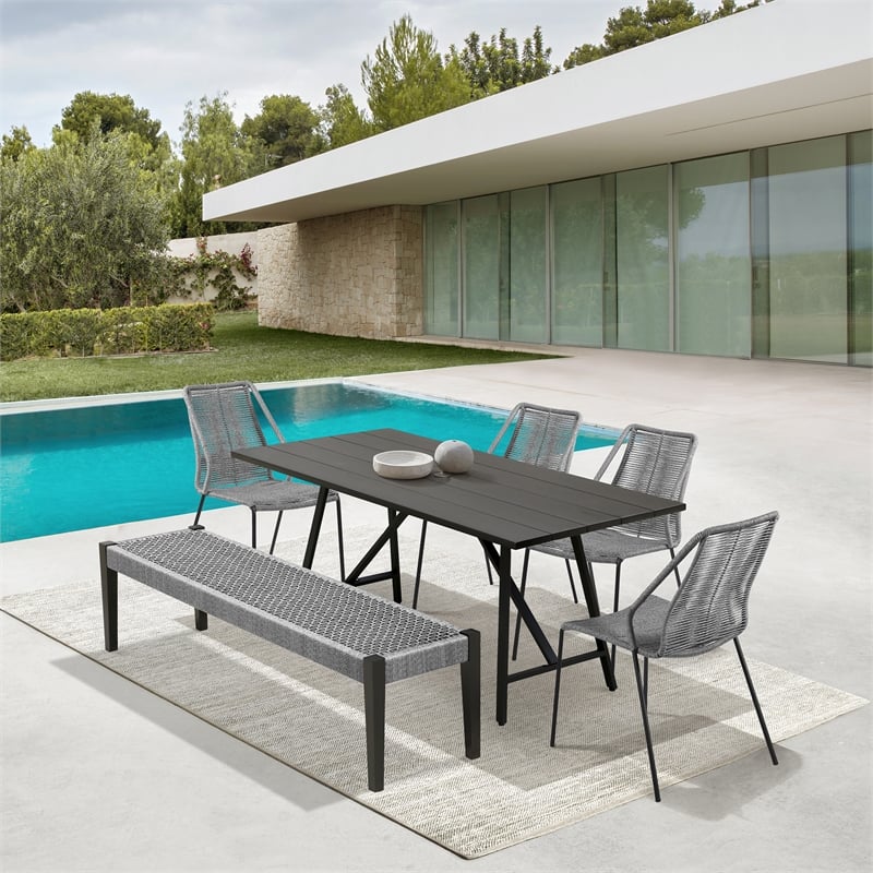 Armen Living Koala Clip Camino 6-Piece Outdoor Wood Dining Set in Gray/Black